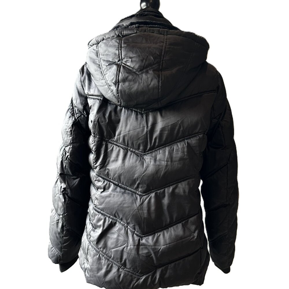 Women's Nautica Faux Fur Trim Hooded Mid-Length Black Puffer Jacket Size XL - Picture 4 of 14